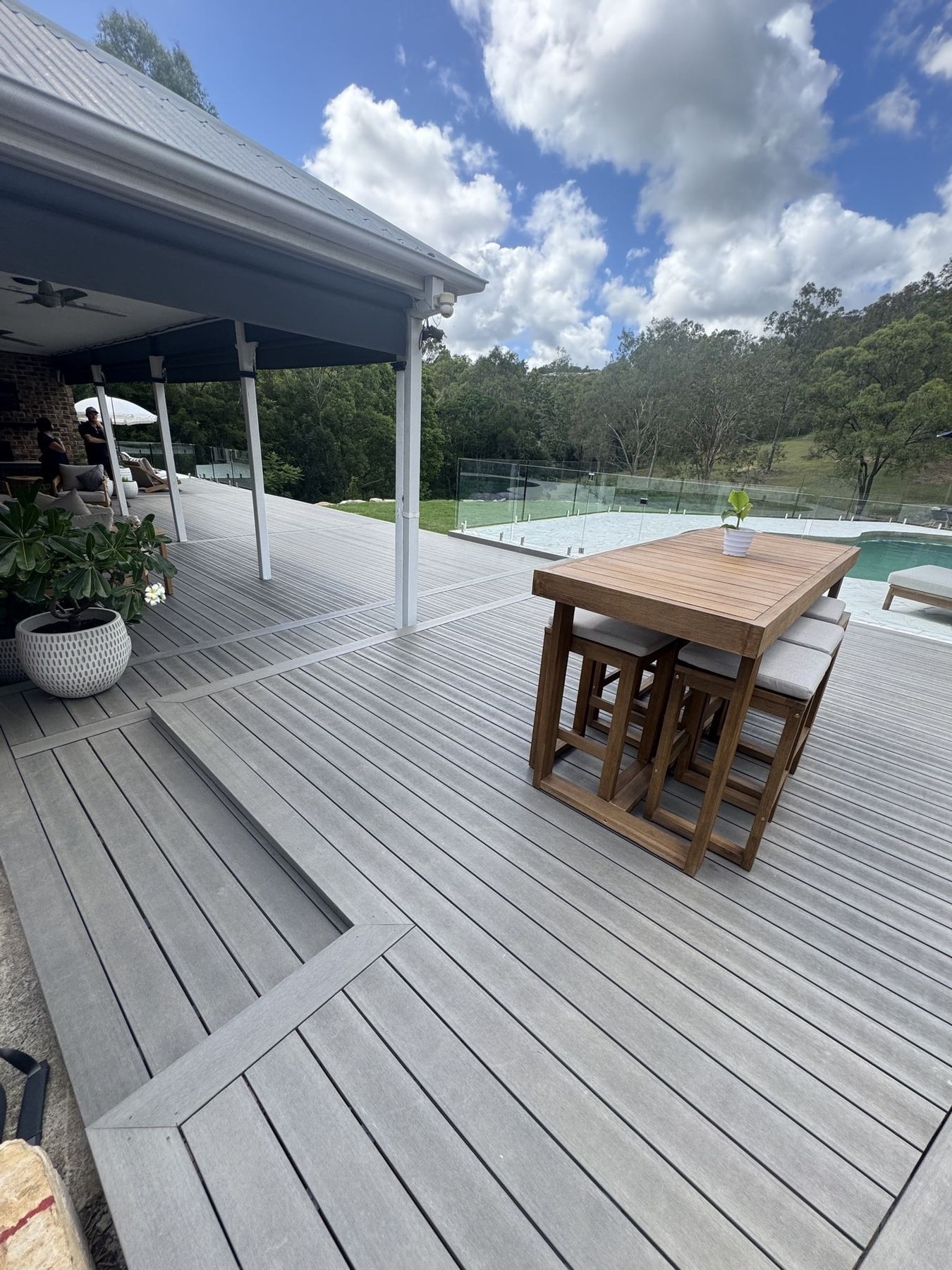 Composite deck with outdoor dining setup