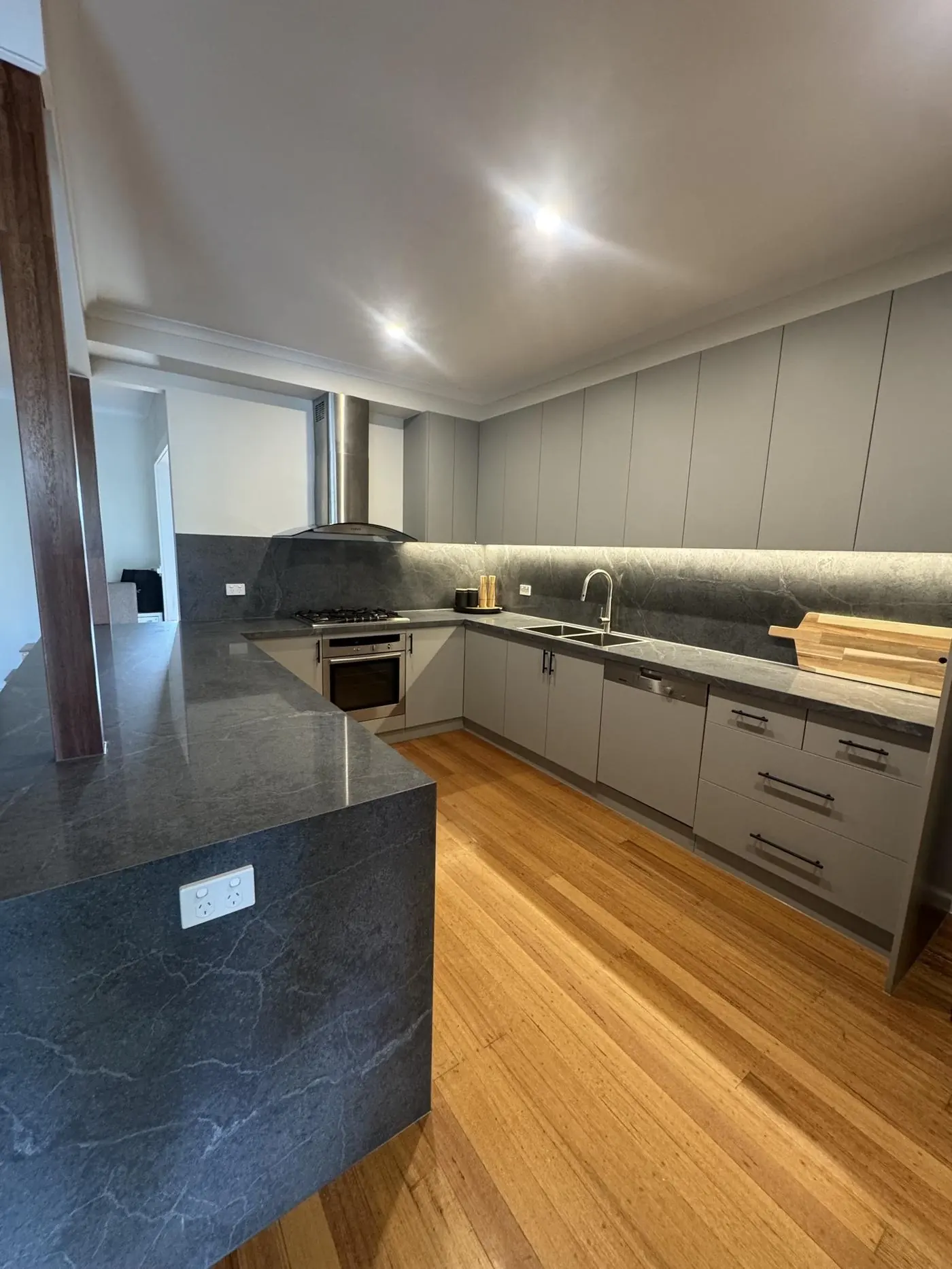 Kitchen island in natural stone